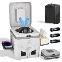 Portable Camping Toilet Foldable Travel Toilet with Carry Bag, Adult Outdoor Toilet with Waste Bags & Phone Holder for Camping Fishing
