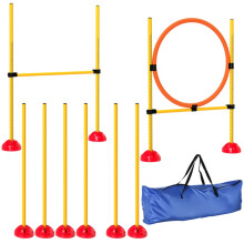 3-osainen koiran agility-harjoitussetti täytettävillä aidoilla ja pujottelukepeillä