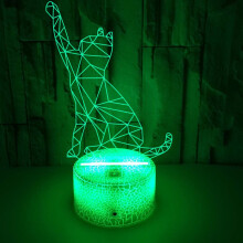 (Crack) Geometric Cat 3D LED Night Light 7-Colour Changing Touch Control Table Lamp Kids Gift