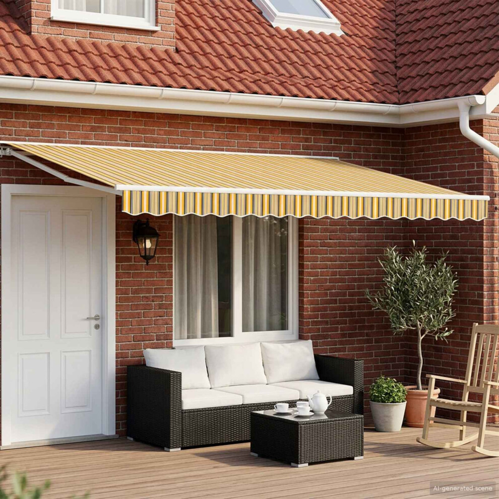 Vidaxl Manual Retractable Awning Yellow, Grey And White 5 X 3.5 M