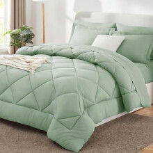 Queen Comforter Set Sage Green 7-Piece All-Season Bedding