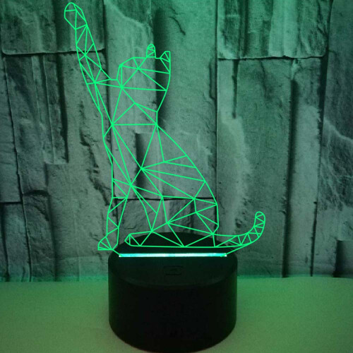 (Black) Geometric Cat 3D LED Night Light 7-Colour Changing Touch Control Table Lamp Kids Gift 1