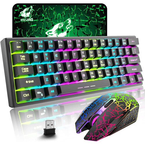 T61 Wireless Gaming Keyboard and Mouse Combo 61-Key Rainbow
