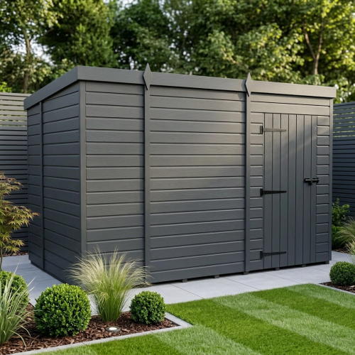 11x7 Pent Composite Shed Tanalised (Single Door, No Windows)