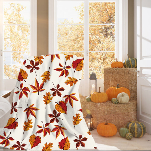 Autumn Blanket Orange Leaf Design 125x150cm