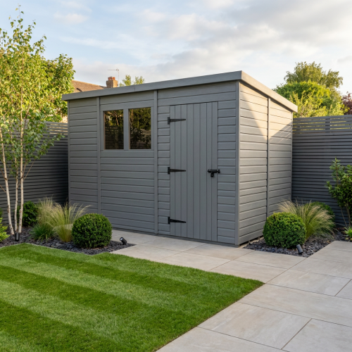 11x7 Pent Composite Shed Tanalised (Single Door, With Windows)