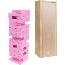 WE Games Wooden Block Stacking Party Game for Adults, Tumble Tower Wedding Guest Book Alternative, Tabletop Games, 12 inches, Pink