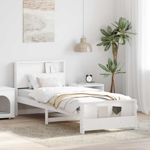 VidaXL vidaXL Bed Frame with Headboard White 90 x 190 cm Engineered Wood