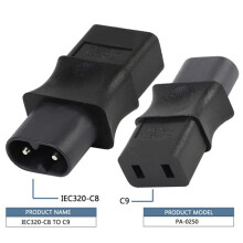 2PCS 2-Pin Iec 320 C8 Male to Iec 320 C9 Female Ac Adapter 6A/250V Industrial Power Converter