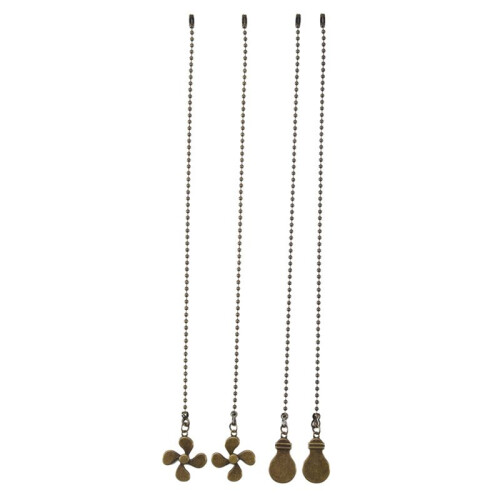 4Pcs Ceiling Fan Pull Chain Set,Bulb and Fan Pattern Pull Chain Extension Fan Pull Chain Pendant 12 Inch(Antique Bronze) 1