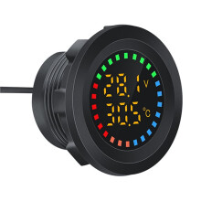 2X 12-24V Car Round Color Screen Temperature Voltmeter Auto Voltage Test Dual Display Digital Measurement
