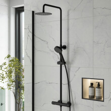 Bathroom Mixer Shower Thermostatic Dual Head Round Rainfall Head Handset Black