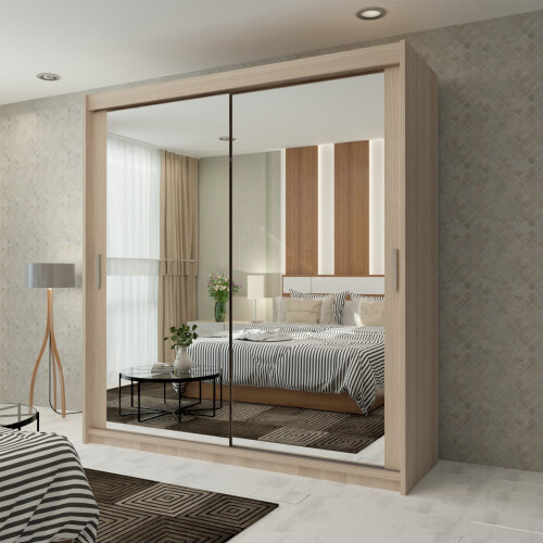 MN Furniture (Oak, 150cm) Double Sliding Doors Mirrored Wardrobes