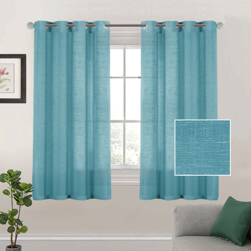 Linen sheer curtains silver 63 inch light filtering 2 panels
