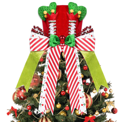 Christmas Tree Topper Hat Red Velvet Elf Legs 1pc