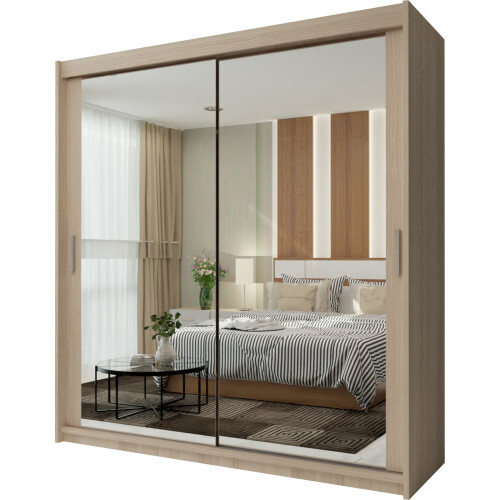 MN Furniture (Oak, 180cm) Double Sliding Doors Mirrored Wardrobes 1