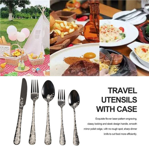 20-Piece Set, Stainless Steel Silverware Cutlery Set for 4, Unique Pattern Design, Includes Dinner Knives 2