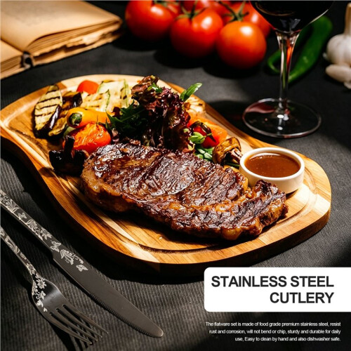 20-Piece Set, Stainless Steel Silverware Cutlery Set for 4, Unique Pattern Design, Includes Dinner Knives