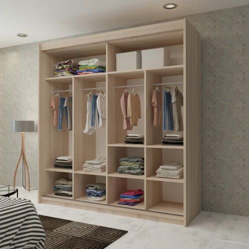 MN Furniture (Oak,  203cm) Double Sliding Doors Mirrored Wardrobes 2