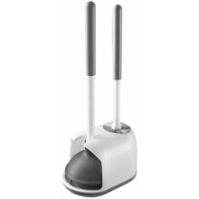 Ensemble ventouse et brosse WC avec support blanc