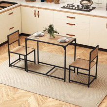 3-delige eettafelset voor 2 personen, metalen frame, rustiek tafelblad