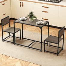 Conjunto de mesa de jantar de 3 peças, estrutura de metal, 2 cadeiras de encosto baixo