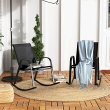 Conjunto de 2 cadeiras de balanço para pátio, tecido respirável, pretas.
