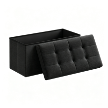 (Black, Triple(110*38*38cm)) Large Foldable Ottoman Storage Box Foot Stool