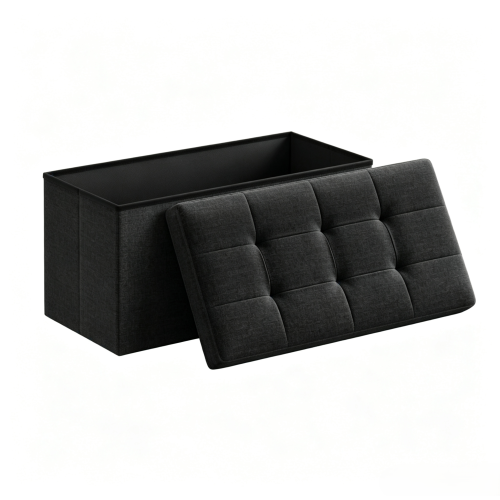 (Black, Triple(110*38*38cm)) Large Foldable Ottoman Storage Box Foot Stool