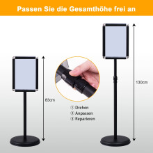 Stojan na plakáty A4, otočný o 360 stupňů, 83-130 cm