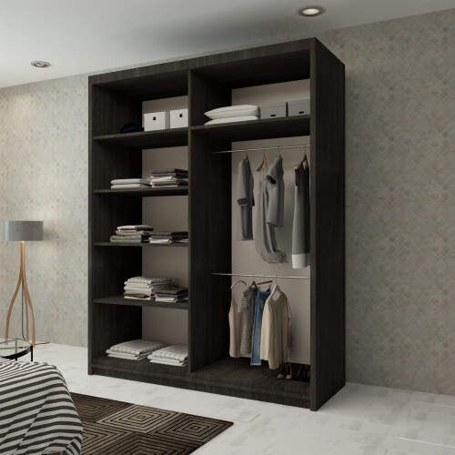 MN Furniture (Wenge, 150cm) Double Sliding Doors Mirrored Wardrobes 1