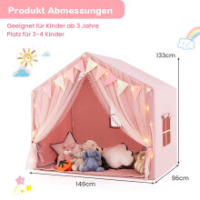 Kinderspeeltent met gordijnen, sterrenverlichting, roze, groot
