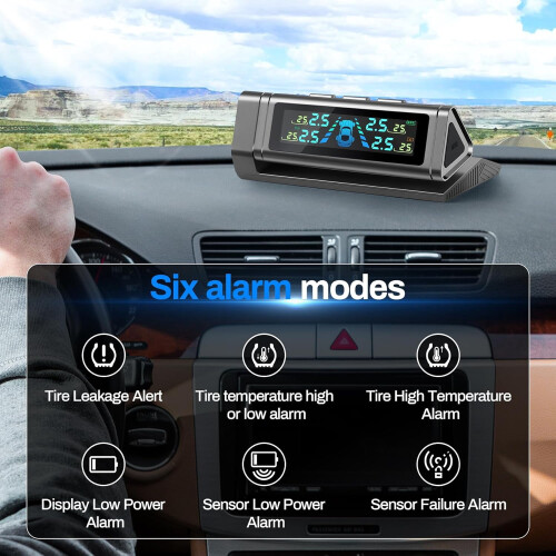 Monitor de pressão de pneus TPMS solar com 4 sensores e cores. 2