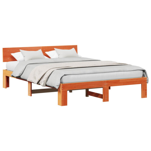VidaXL vidaXL Bed Frame with Headboard Wax Brown 160 x 200 cm Solid Pine Wood 1