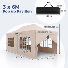 Beige pop-up paviljoen van 3x6 meter met afneembare zijwanden