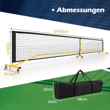 Draagbaar pickleballnet op wielen, 6,7 m, metalen frame