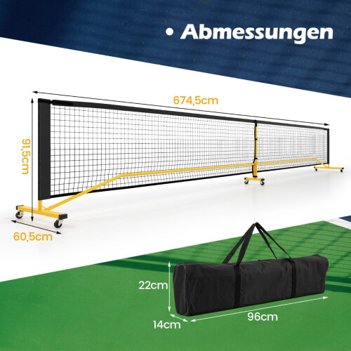Draagbaar pickleballnet op wielen, 6,7 m, metalen frame