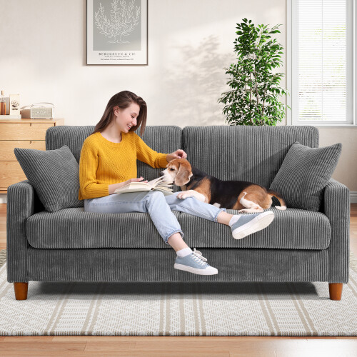 Modern Loveseat 2 Seater Corduroy Sofa 178cm Grey 2