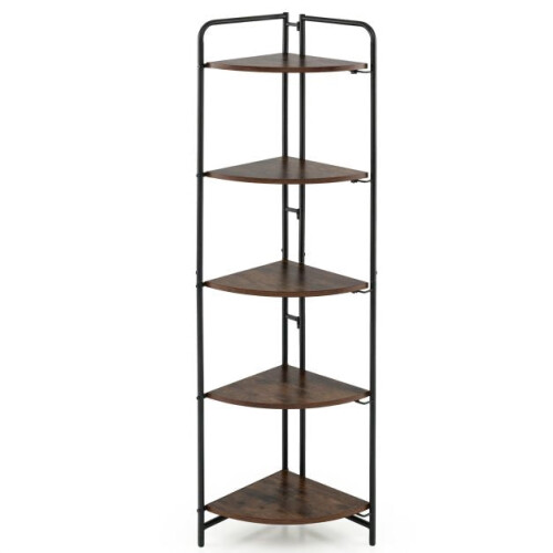 5-stufiges, klappbares Eckregal, Metallrahmen, rustikales Braun 1