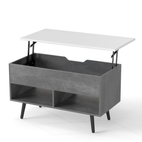 Couchtisch mit Hubfunktion – Versteckter Stauraum, offene Regale, Grau 1