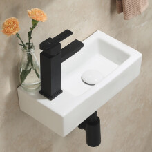 White Ceramic Bathroom Basin 37x18cm Small Cloakroom Sink Right Hand Tap
