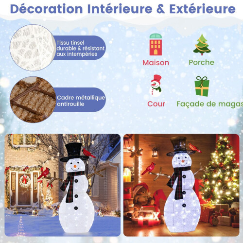 Boneco de neve pré-iluminado para jardim, 127 cm (50 polegadas), 70 LEDs brancos frios 1