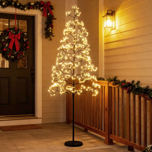 Árvore de luzes LED de 150 cm, 1000 luzes brancas quentes, com base de cimento. 1