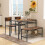 Conjunto de mesa de jantar industrial com banco, 2 cadeiras e prateleiras; marrom rústico 2