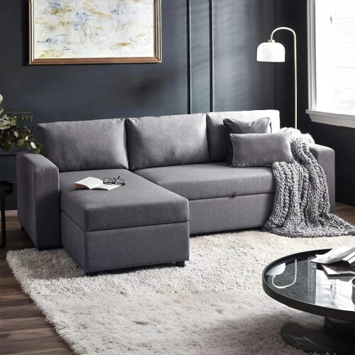 Angel Sofabed With Storage Light Grey Linen Fabric 1