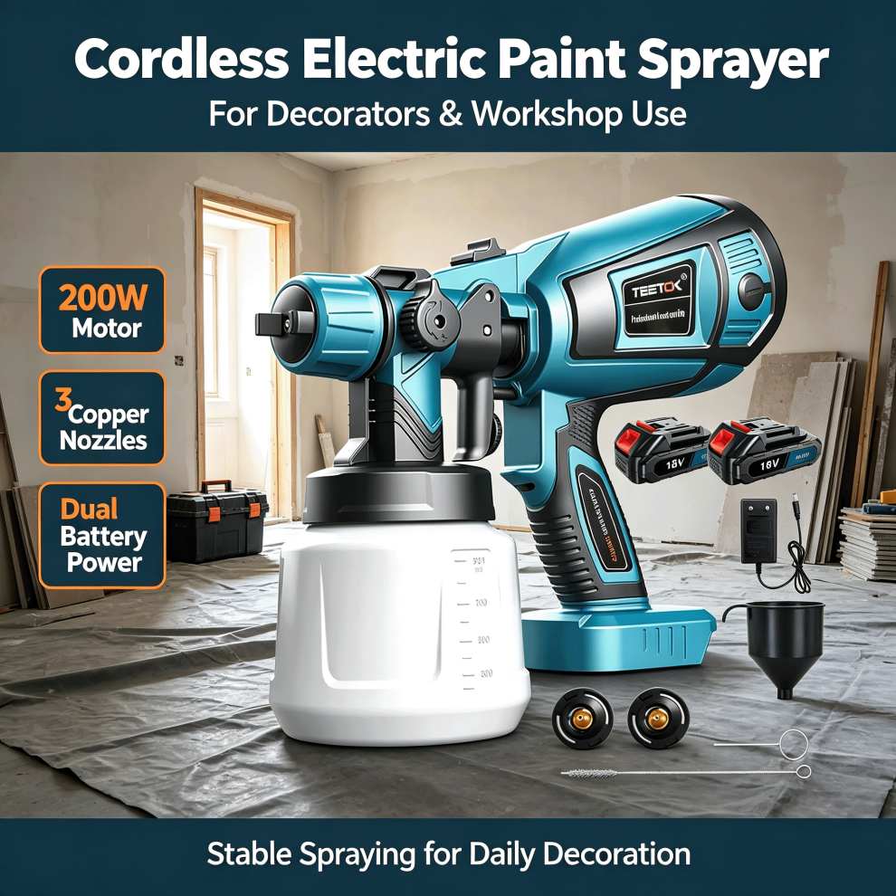 18V 200W Electric Cordless Paint Sprayer Gun, Decorators & Workshop 743202720023