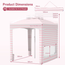 Tenda de praia 185x185cm, altura ajustável, parede lateral