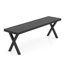 Banco de metal para exterior, 2 lugares, 138 cm, assento ripado com pés em X