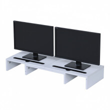 Büro-Arbeitsplatzset für zwei Monitore (4-teilig) – Monitorständer, Ablage, Lampe und Ablagefach