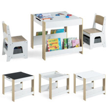 Kindertafel met 2 stoelen, omkeerbaar tafelblad, opbergruimte